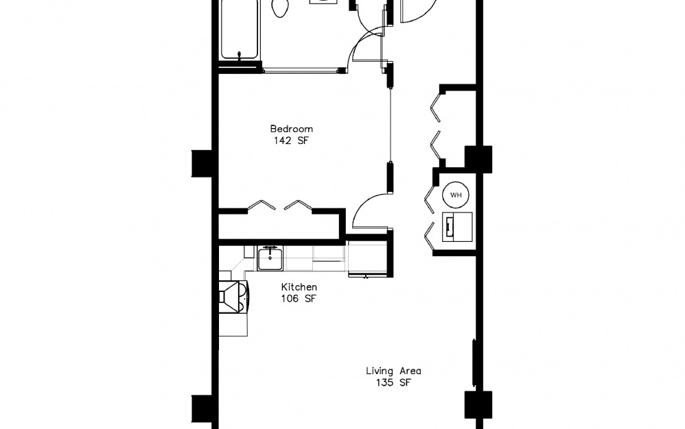 A18 - 1 bedroom floorplan layout with 1 bath and 716 square feet.